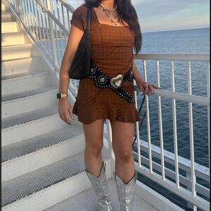 Free People Black Leather Belt with Heart Buckle